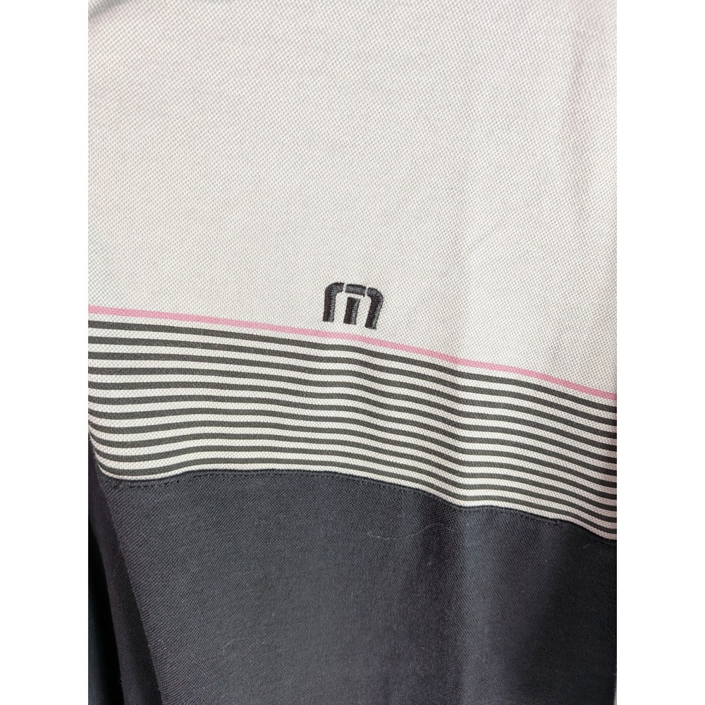 TravisMathew Mens XXL Polo Shirt Grey Navy Blue Striped Colorblock Golf Top